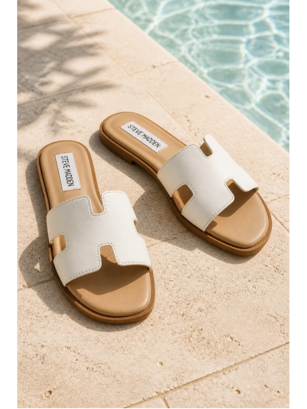 NWT Steve Madden White Leather Slides size 7